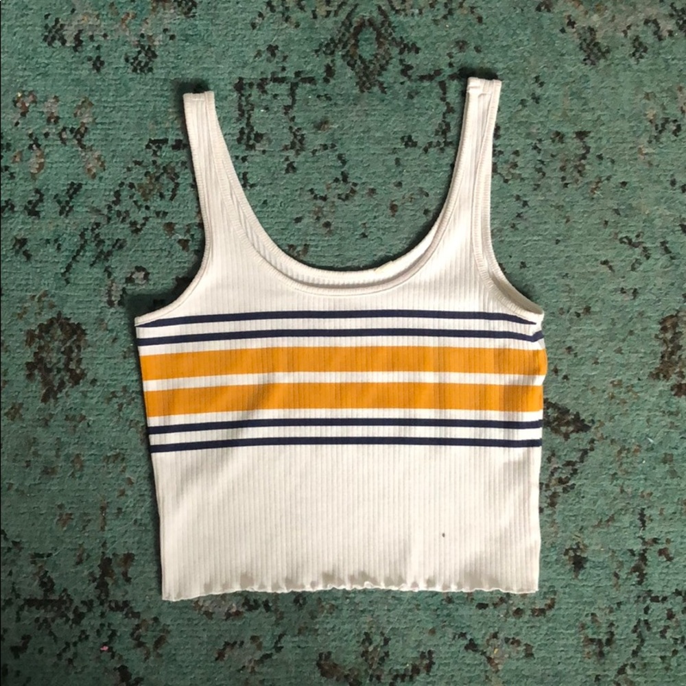 Navy blue and yellow striped cropped tank top